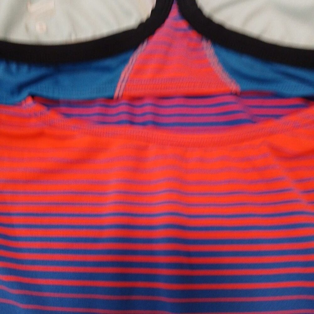Nike Racerback Tankini Swimsuit TOP ONLY Vibrant Orange/Blue Stripped Sz-Small - Picture 14 of 16